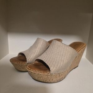 Born Peral Leather Tan Beige Cork Wedge Sandals 8M